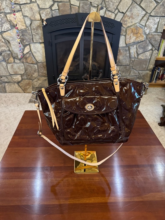 Coach Handbags - Coach 13178 - Chocolate Patent Embossed Signature Turnlock Tote (2007)